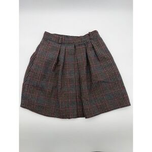 Vintage Glen Plaid Pleated Mini Skirt Grey Red High Waisted A-Line with Pockets